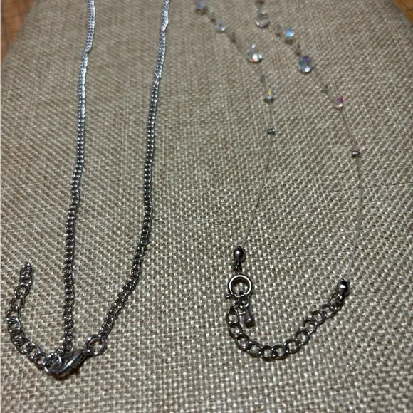 Necklace Combo Silver White Floral 22” and Delicate Floating Iridescent Bead 18” - Picture 6 of 14